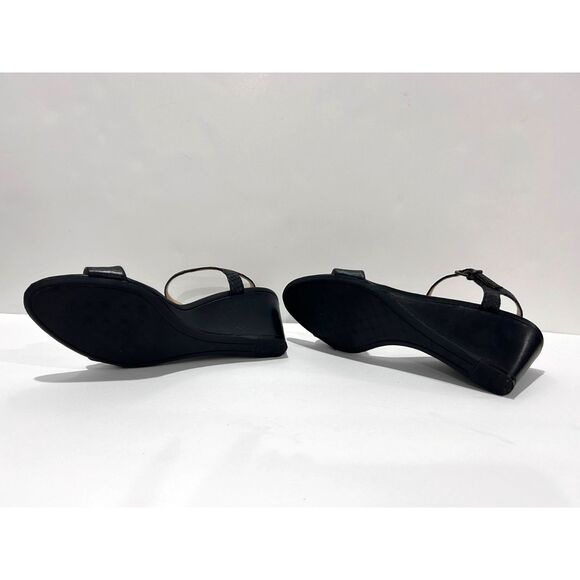 New Sz. 7.5 black leather Antonio Melanie ankle strap open toe wedge heel sandal - Picture 4 of 5